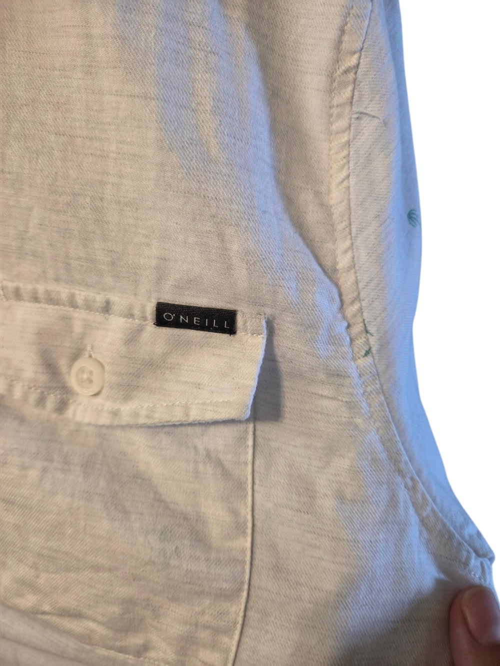 O'Neill 100% Cotton White Short-Sleeve Button-Down with Tiny Blue Motifs - Picture 6 of 8
